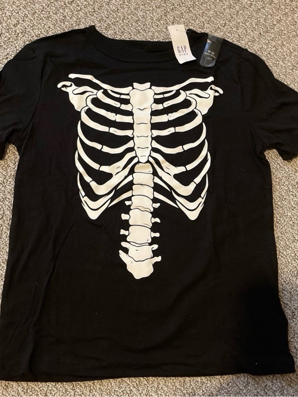 GAP Black Tee with White Skeleton Chest Graphic